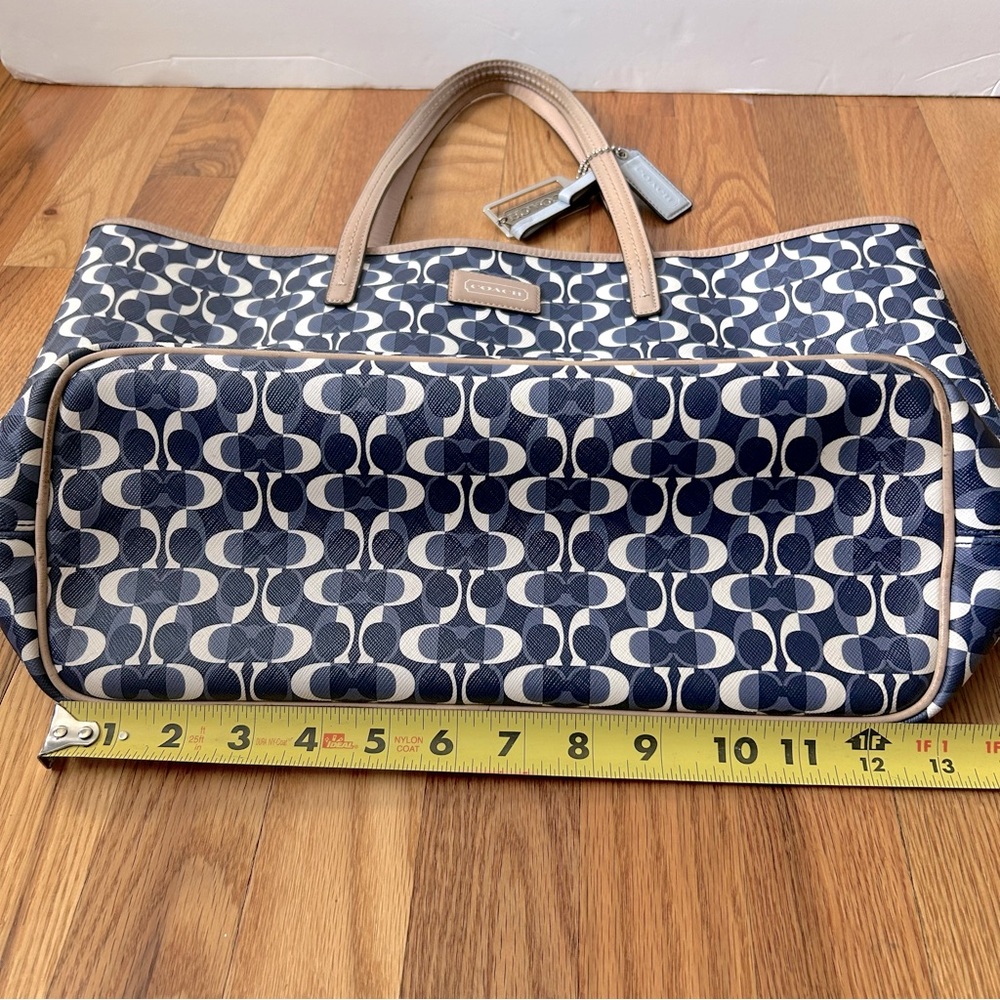 Coach Blue White Beige Signature Tote Bag Park Metro Dream C Logo F25673 - Picture 8 of 14
